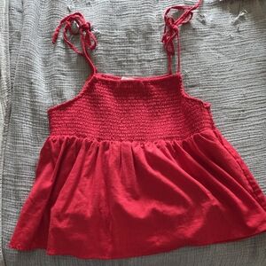 Red Smocked Women's Top